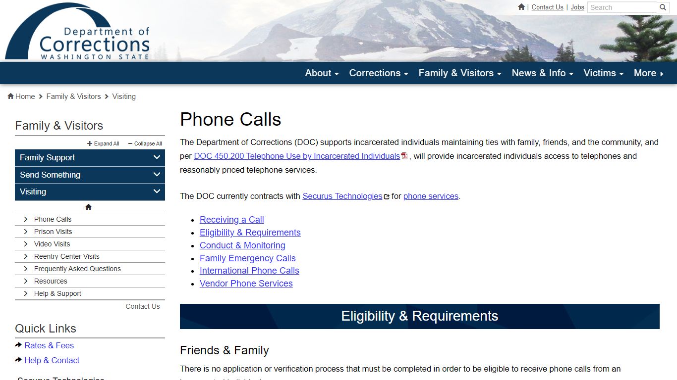 Phone Calls | Washington State Department of Corrections